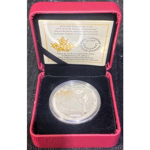 2015 $20 Wood Buffalo & Sichuan Giant Panda Silver Coin 31.39 Grams