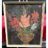 Image 1 : Jean Sayer,  Red Flowers in Gold Chalice, Original Oil Pastels 20Wx24H