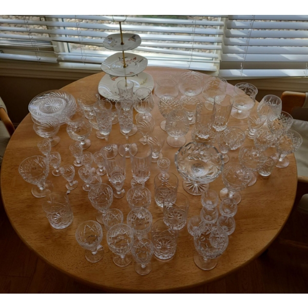 Crystal Glassware Collection w/ Staffordshire England 'Fallen Leaves' Serving Platter 