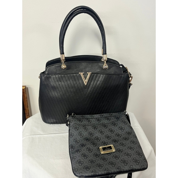 Beautiful black textured top-handle handbag (unknown designer) with GUESS Women's Scandal Black Logo