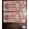 Image 1 : Bank of Canada 1986- $2 Bills BUN5198474 and BUW1908093
