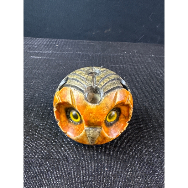 Vintage Alabaster Owl Pen Holder (Italy Label) 3”