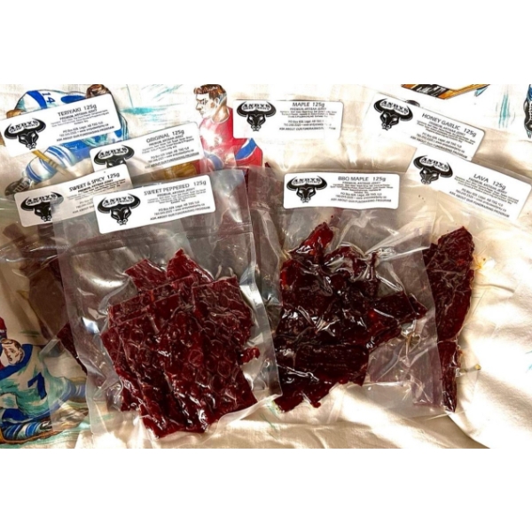 Gift Box: Assorted Flavours of Andy's Beef Jerky 8 X 125 Gram Packages Valued: $112