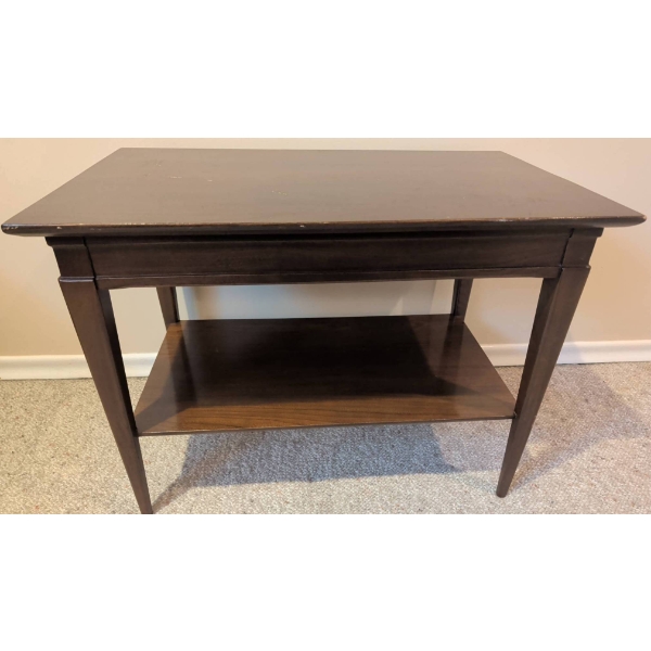 Dark Oak Side Table with Bottom Tier and Tapered Legs