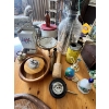 Image 3 : Wooden side table, vase with peacock feathers, variety of ashtrays and matchbox holder along with ot