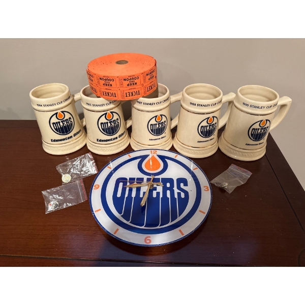 Oilers Team Swag - Vintage Beer Steins Wall Clock Collectible Lapel Pins & More