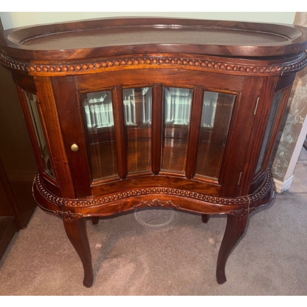 Vintage Regency Style Mahogany Kidney Shaped Mini Bar w/ Removable Tray 29x15x30