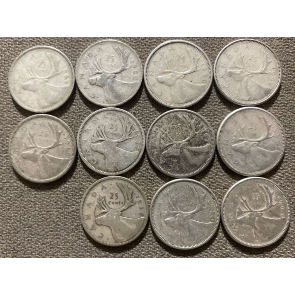 Canadian 25-cent Pieces 80% Silver 64.13 Grams