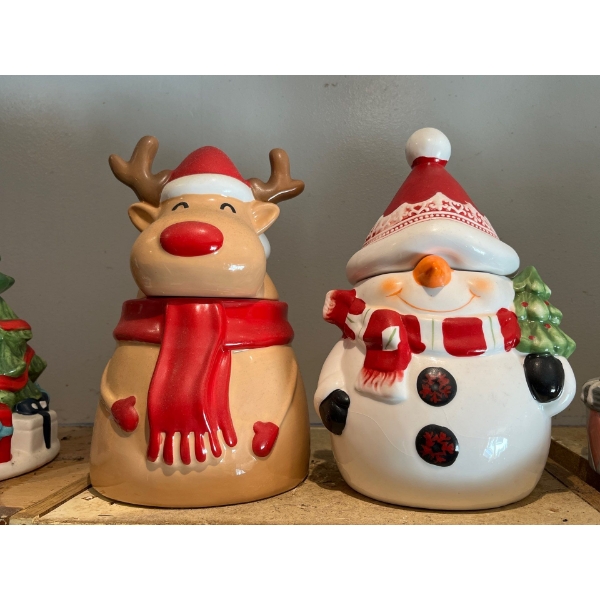 reindeer and snowman cookie jar