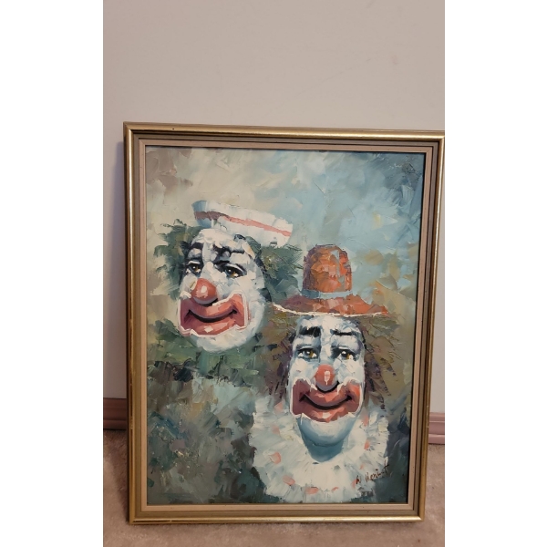 Oil on Board W. Monart Clown Art 14x18