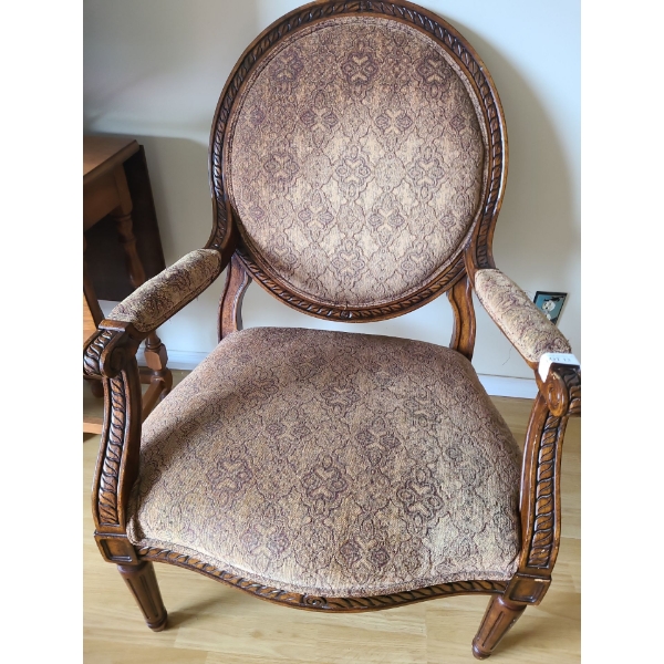 Beautiful Upholstered & Ornate Wood Side Chair 29 w, 31 d, 41 h