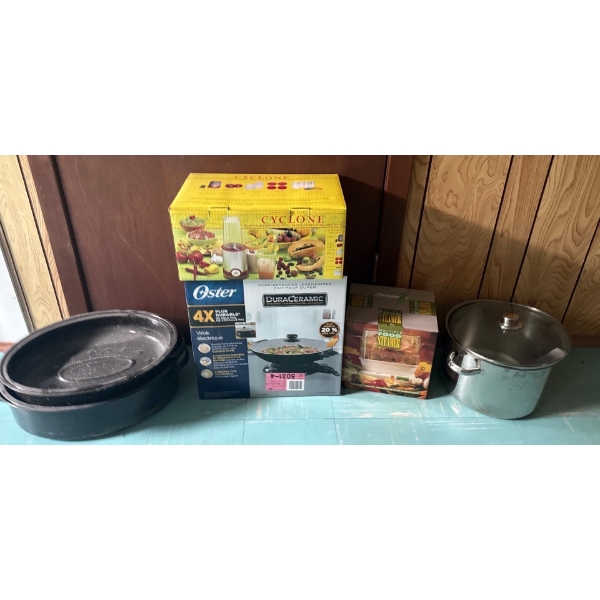 Oster DuraCeramic Wok Electric, Multiple Food Steamer, Large Pot, Cyclone Blender, More 