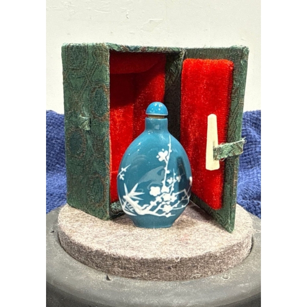 Embossed Blue Floral Snuff Bottle 2.5H