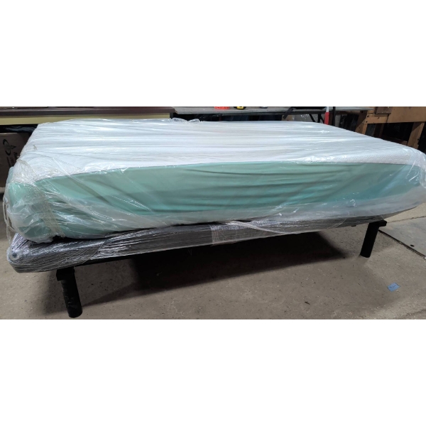 Adjustable Bed Frame with Mattress, Plastic-Wrapped