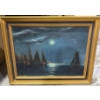 Image 1 : Oil On Canvas Of Fishing Boats Under Full Moon Artist-S.Von-Krafft  33x24"tall