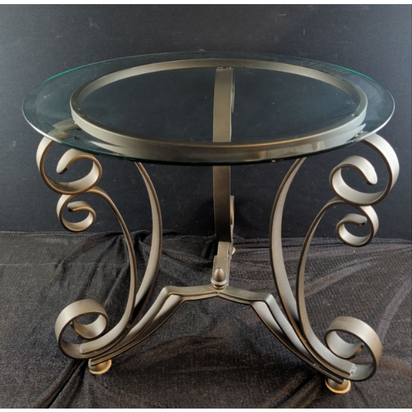 Round Glass and Metal Side Table