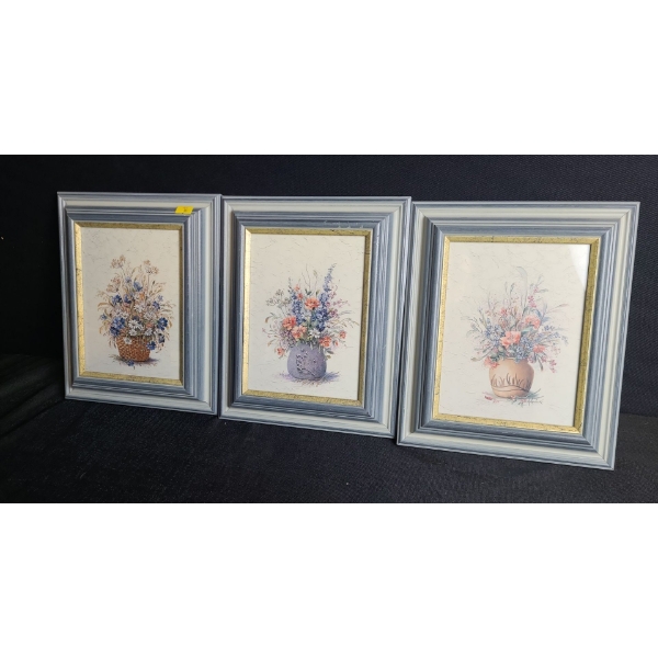 Trio of Floral Prints 9 X 11, Framed Under Glass