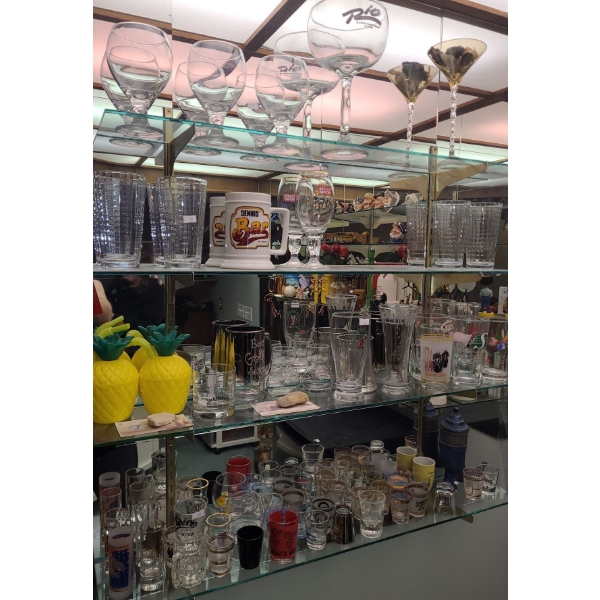 Contents of Shelf and Overhead Storage: Barware 