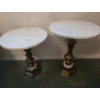 Image 1 : Pair of Vintage Marble Top Side Tables 15" Diameter Tops, 18 and 20 T 