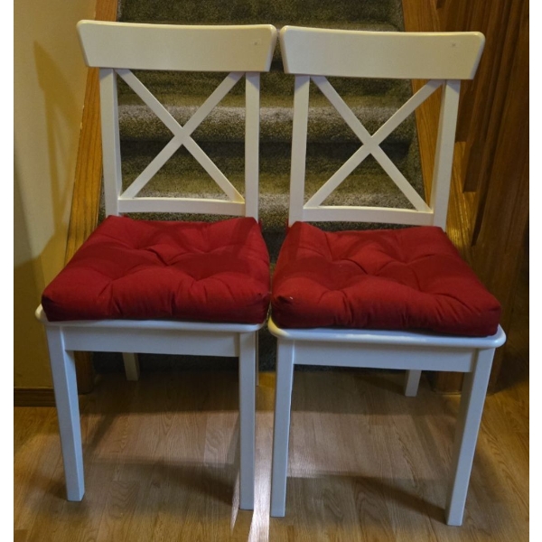 Painted White Wood Chairs x2 (36 T, 17 L, 17 W)