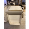 Image 1 : White Wooden Display Stand With Slatted Panels and Sanitizer Dispenser