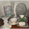Image 1 : Handblown Art Glass Bird Bath Figurine w/ Pinwheel Crystal Vase Collection 