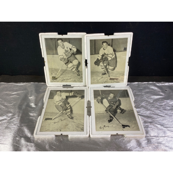 Four Autographed Vintage Hockey Player Photos in Protective Cases