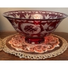 Image 2 : Luxury Egermann Czech Republic Ruby Red Etched Glass Bowl (10W, 4.5T) w/ Decorative Swan (15T) 