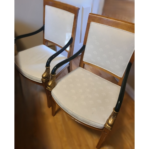 Pair of Boardroom/ Dining Chairs w/ Beige Upholstery  23.5 W, 18 D, 38 T 
