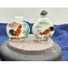 Image 1 : Hand Painted Rooster Snuff Bottles  2.5H & 3H (one missing lid)