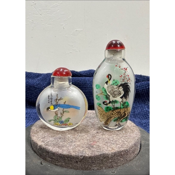 Pair of Bird Snuff Bottles 2.25H & 3H