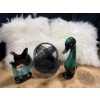 Image 3 : Decorative Ceramic Figurines, Metal Candle Holder with Sphere, and Faux Fur Pillows