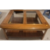 Image 1 : Wood, Glass & A Touch of Brass Vintage Square Coffee Table W/ Bottom Shelf