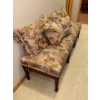 Image 4 : XL Vintage Mahogany Bench w/ Floral Upholstery & Throw Pillows 