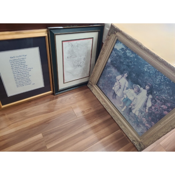 Ode of an RC Flyer Framed Needlepoint Picture. 19 w 22 1/2 h. Mountain Lion & Wolf Pencil Drawing