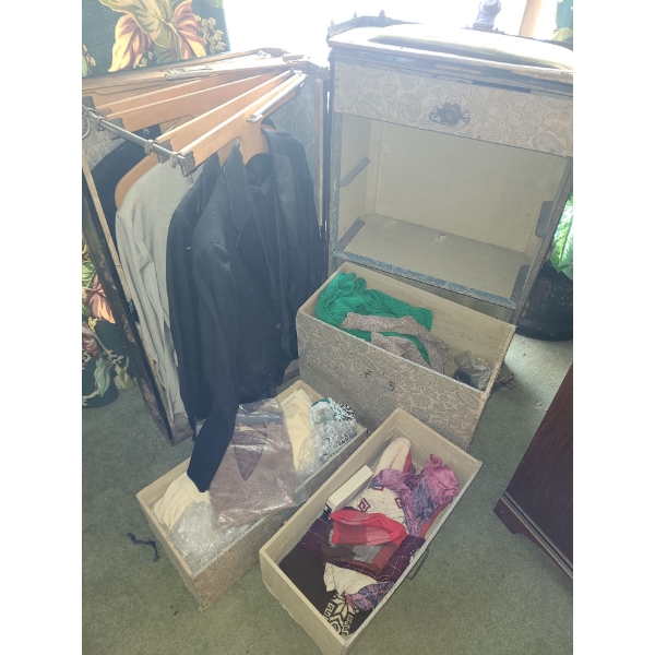 M Langmuir Green Antique Steamer Trunk Wardrobe, all Drawers Included 40 L, 23 T,  20 W When Flat