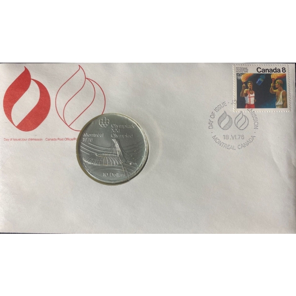 1976 Day of Issue Montreal Olympic Coin & Stamp 92.5% Silver 48.6 Grams