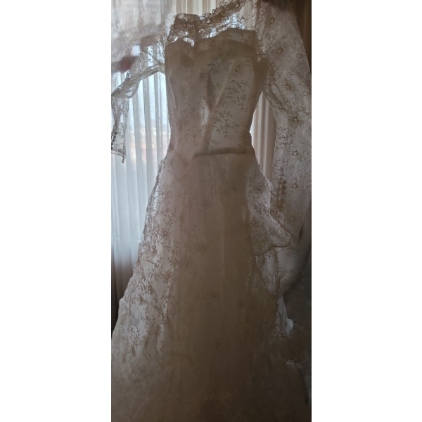 Vintage Home Made Wedding Style Gown (No Size Tag, Fits XS), Veil Hat, Corset