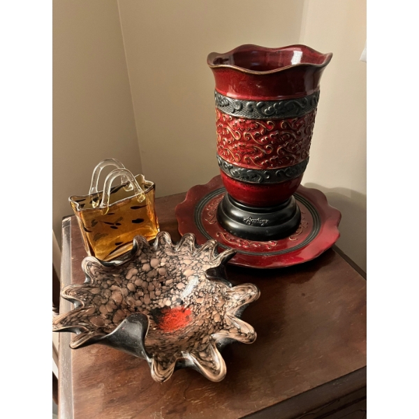 Large sensei Voz with plate hand blowing glass napkin holder, ornate decorative plate/candy dish