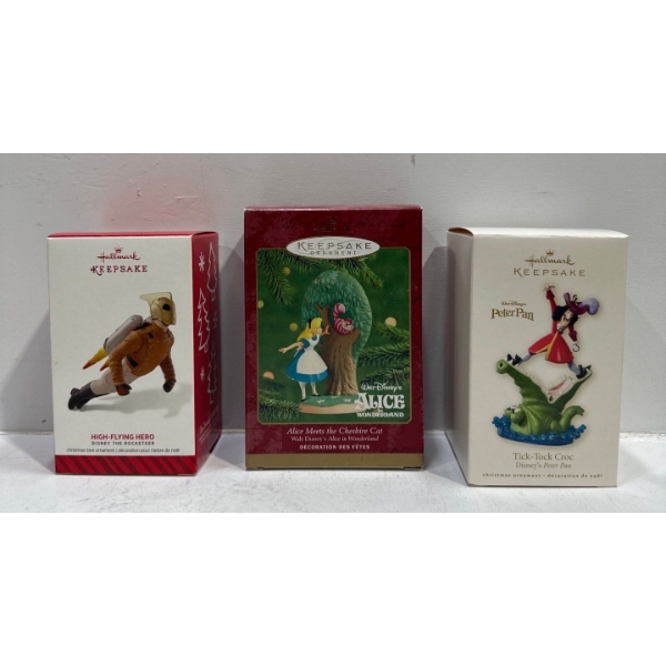 Disney- High Flying Hero, Alice meet the Cheshire Cat, Tick Tock Croc Hallmark Ornaments