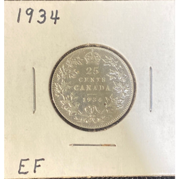 1934 EF Canadian Quarter 80% Silver
