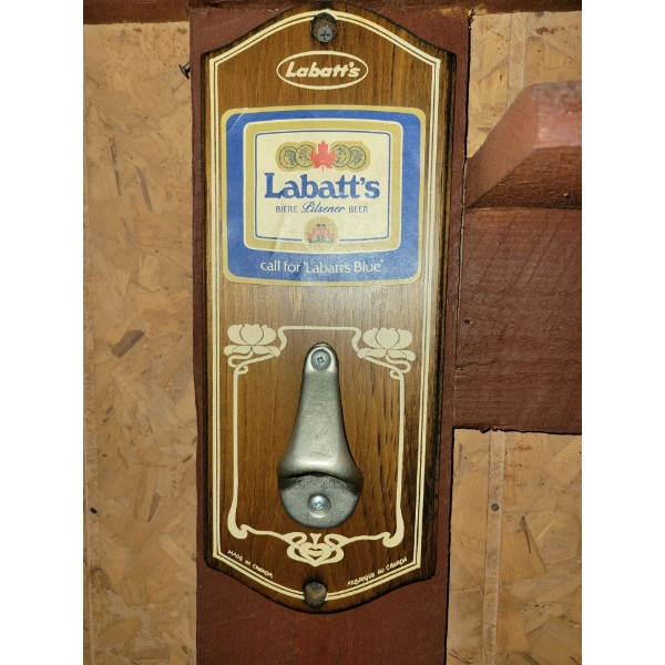 Vintage Labatt's Bar Sign w/ Hand Carved Decorative Penguin Figurine Whale Salt & Pepper Shakers  & 