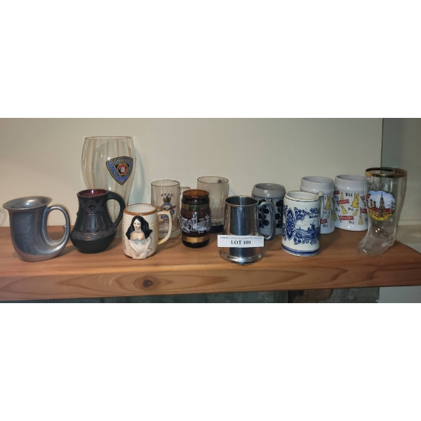 Collection of Decorative Mugs, Steins, and Tankards