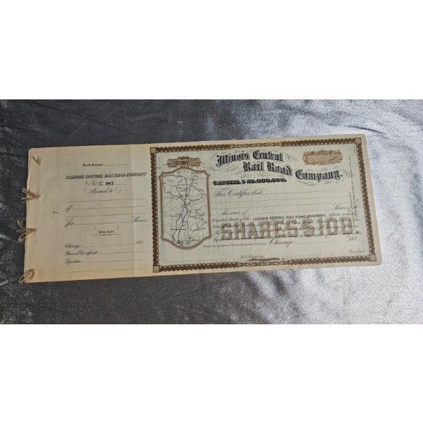 Vintage Illinois Central Railroad Company Stock Certificate. 