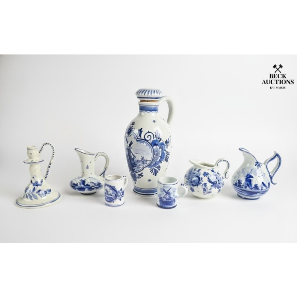 Collection Of Vintage Delft Pottery Features Several Hand-Painted Items.