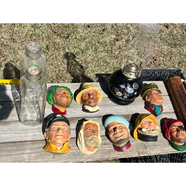 vintage Bossons chalkware wall plaques made in Congleton England x 7 Vintage Lamplight Farms oilLamp