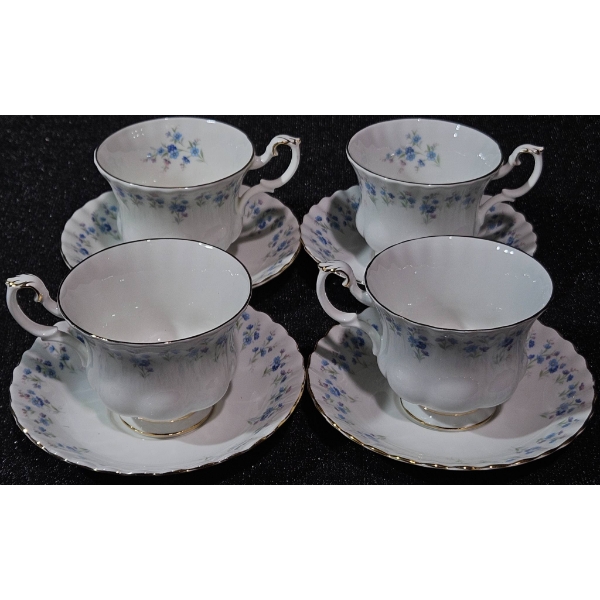 Four Royal Albert Memory Lane Bone China Cups and Saucers
