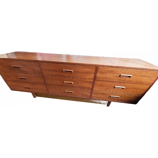 Teakwood Dresser with Nine Drawers, 74" x 26" x 13"