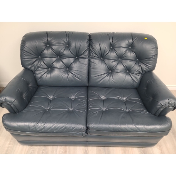 Navy blue leather 2 seater couch - 55W,  34T, 35D