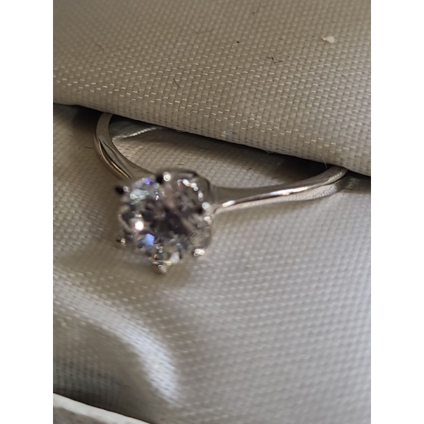 Ring w/ Diamond- Look Stone Stamped 18 Karat Gold Plate 